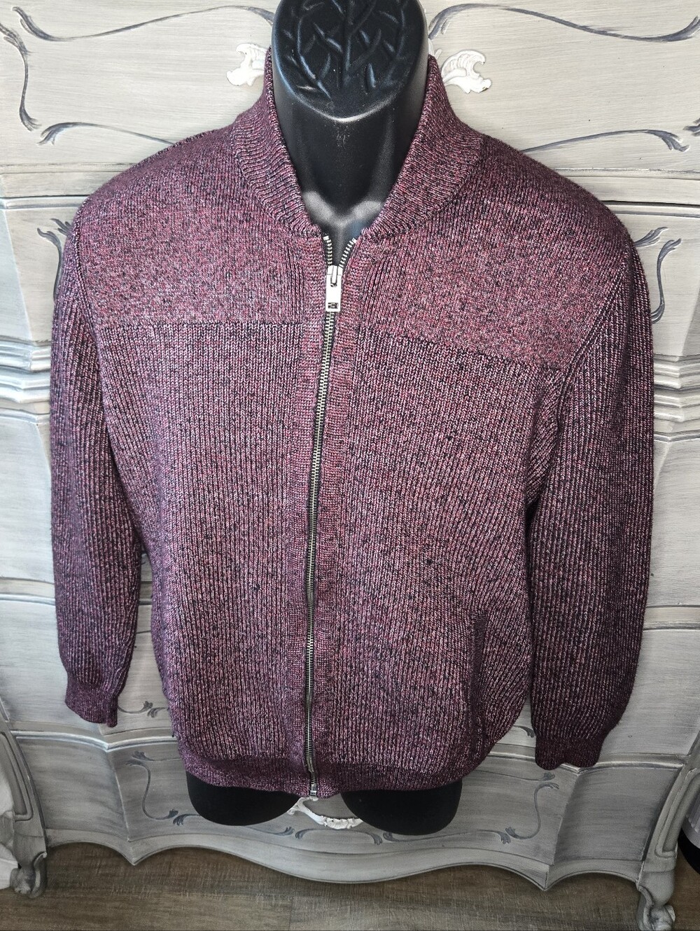 Express Men’s Marled Burgundy Zip-Up Sweater